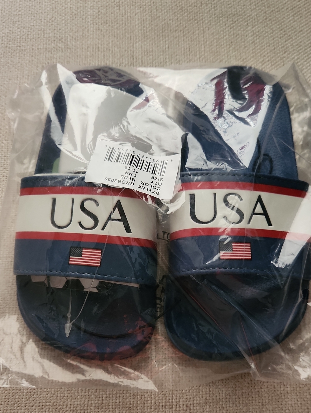 USA Navy Kids Slide Sandals with Flag Detail 11-12 Toddler Soccer